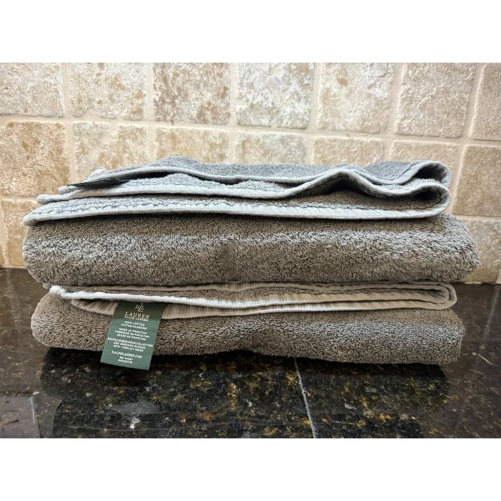 Grey Ralph Lauren Large Bath Towel Set of Two 52x31 *flaw/stain*